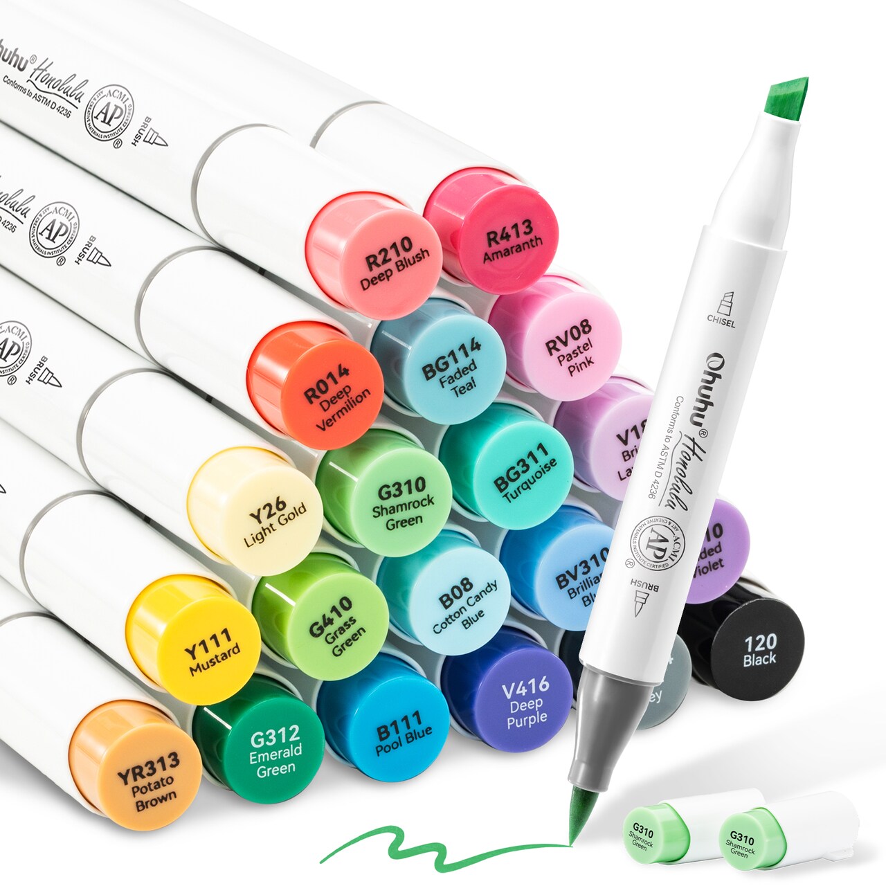 Ohuhu Alcohol Markers Brush Tip - Double Tipped Alcohol Based for Beginners Artist Sketching Adult Coloring Illustration - Brush Chisel Dual Tips - 24 Basic Colors of Ohuhu Markers Honolulu